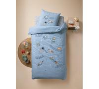 Parure housse de couette + taie d'oreiller enfant INTERGALACTIC, avec coton recyclé bleu imprimé 140X150 63X63