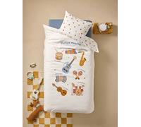 Parure housse de couette + taie d'oreiller enfant MUSIQUE LEXIQUE avec coton recyclé blanc imprimé 140X200 50X75