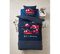 Parure housse de couette + taie d'oreiller enfant PETIT POMPIER bleu foncé 140X200 50X75