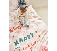 Parure housse de couette + taie oreiller enfant DAMIER GOOD VIBES, avec coton recyclé carreaux rose 140X200 50X75