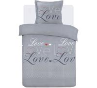 Parure Housse de couette - VISION - Love - 140 x 200 cm - 1 taie assortie 65 x 65 cm - Gris - 100% coton