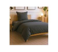 AltoBuy Parure Housse de Couette 140x200cm + 1 taies 100% Coton Gris foncé - Vitalia