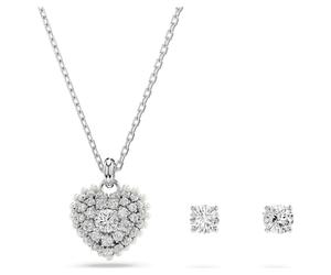 Parure Idyllia, Perle de cristal, Cœur, Blanc, Métal rhodié OS