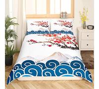 Parure Japonaise Ukiyoe Housse de Couette Hokusai Motif Parure de Lit 140x200cm Style Japonais Fuji Mountain Cherry Housse de Couette Kids Microfiber Room Decor