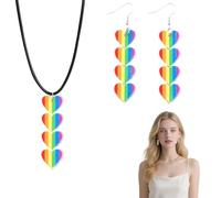 Parure LGBT 1 collier cœur arc-en-ciel + 1 paire de boucles d’oreilles cœur coloré, accessoires de fierté, acrylique léger, style polyvalent pour événements Pride et tenues quotidiennes
