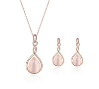 Parure Mariage Rose Gold Bijoux pour Femme Collier et Boucle D'oreille Goutte d'eau Pendentif Cadeaux Demoiselle d'honneur Fantaisie Cadeau Bijoux (Rose)
