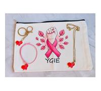 Parure octobre rose collier cœur ruban rose, bracelet et porte clé