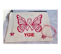 Parure octobre rose collier papillon ruban rose et bracelet argent