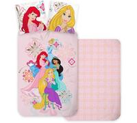 Parure Princesses Disney pour Lit Bébé ou Évolutif, Housse de Couette Réversible 100x135 cm + Taie d'oreiller 40x60 cm, 100% Coton