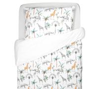 Parure réversible housse de couette + taie d'oreiller enfant safari safari, vert, gris, blanc 140X150 63X63