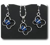 Parure Saphir Bleu 12x3 Mm Plaqué Or Blanc 18 K.