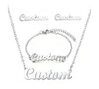 Parures de Bijoux Personnalisées, LucBuy Parure Collier Bracelet et Boucles D'oreilles Plaqué or 18 Carats, Bijoux avec Lettres Personnalisables, Cadeaux Commémoratifs Uniques (Argent)