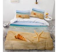 Parures de Lit 1 Personne étoiles de Mer et Plage Imprimé 3D Housse de Couette 140x200 Microfibre Douce Paysages de Bord de Mer Housses Couette avec 2 Taies d'oreiller et Fermeture Éclair a32