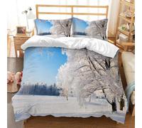 Parures de Lit 1 Personne Paysage Enneigé Imprimé 3D Housse de Couette 140x200 Microfibre Douce Paysages d'hiver Housses Couette avec 2 Taies d'oreiller et Fermeture Éclair a1844