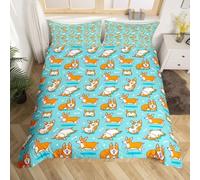 Parures de Lit 2 Personnes Corgi de Dessin Animé Microfibre Douce Housse de Couette 220x240 Imprimé 3D Enfants (Garçons et Filles) Housses Couette avec 2 Taies d'oreiller et Fermeture Éclair B.1367