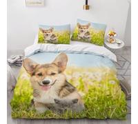 Parures de Lit 2 Personnes Corgi Microfibre Douce Housse de Couette 240x260 Imprimé 3D Adorables Animaux de Compagnie Housses Couette avec 2 Taies d'oreiller et Fermeture Éclair B.738