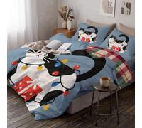 Parures de lit 240x220cm pour 2 Personnes Chat Cadeau | Housse de Couette Style Dessin Animé Simple Microfibre Housse de Couette Doux Imprimé avec 2 Taie d'oreiller, 3 Pièces avec Fermeture Éclair