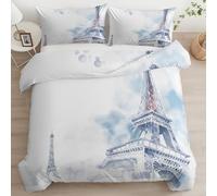 Parures de lit 280 x 240 cm Aquarelle Paris Tour Eiffel Ensemble De Literie avec Fermeture Éclair Esthétique Romantique de Paris Housse de Couette Parure de lit Imprimé avec 2 Taie D'oreiller