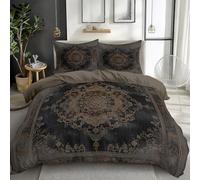 Parures de Lit 3 pièces Sets Imprimés Vintage Shabby Chic Double Face Housse de Couette Marron Gris 90 x 190 cm et 1 Taies d’Oreillers 65x65cm Literie Polycoton Durable Convient aux Adultes Enfant