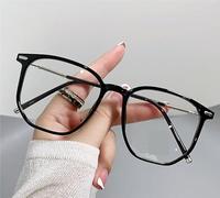PARWANA Lunettes de Lecture ovales Anti-lumière Bleue, surdimensionnées, Ultra légères, soulagent la Fatigue, Miroir à lumière Plate (Color : Black-Silver, Size : +0.00)