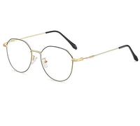 PARWANA Lunettes de Lecture Rondes bloquant la lumière Bleue, soulageant la Fatigue, lecteurs d'ordinateur, Miroir à lumière Plate élégant (Color : Black-Gold, Size : +0.00)