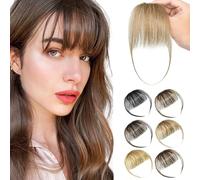PARXITN Extensions de cheveux humains à clip, avec franges, poney léger, pour femme, blond paille
