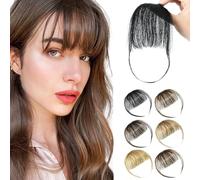 PARXITN Extensions de cheveux humains à clip en Bangs - Frange aérée - Pour femme - Noir naturel
