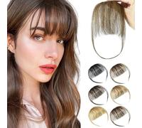 PARXITN Extensions de cheveux humains à clip en Bangs - Franges - Pour femme - Marron foncé naturel