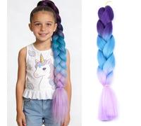 PARXITN Extensions de cheveux synthétiques à tresser - Violet ombré - 61 cm - Pré-étirés - Pour femme - Pour fête, cosplay, carnaval - 1 pièce