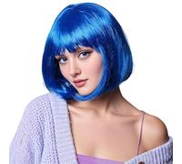 PARXITN Perruque bob avec frange bleue - Cheveux synthétiques - Longueur épaule - Fête Cosplay - Perruques ondulées pour femmes et filles