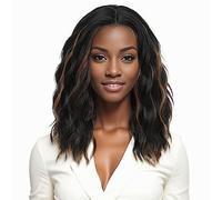 PARXITN Perruque Bob Court Bouclé Ondulé Cheveux Synthétiques Aspect Naturel Perruque Partie Moyenne Dentelle Sans Colle Avant Perruques pour Femmes