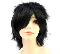 PARXITN Perruque Cosplay Anime pour Halloween Costume Party, Noir Foncé Perruques synthétiques à Cheveux Courts avec Franges pour Femmes Hommes