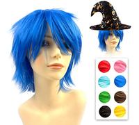 PARXITN Perruque Cosplay Anime pour Halloween Costume Party, Noir Foncé Perruques synthétiques à Cheveux Courts avec Franges pour Femmes Hommes