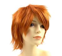 PARXITN Perruque Cosplay Anime pour Halloween Costume Party, Orange Foncé Perruques synthétiques à Cheveux Courts avec Franges pour Femmes Hommes