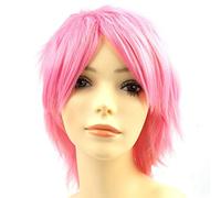 PARXITN Perruque Cosplay Anime pour Halloween Costume Party, Perruques synthétiques à Cheveux Courts avec Franges pour Femmes Hommes Rose
