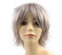 PARXITN Perruque Cosplay Anime pour Halloween Costume Party, Perruques synthétiques à Cheveux Courts avec Franges pour Femmes Hommes Gris