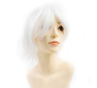 PARXITN Perruque Cosplay Anime pour Halloween Costume Party, Perruques synthétiques à Cheveux Courts avec Franges pour Femmes Hommes Blanc