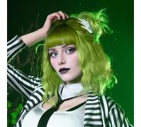 PARXITN - Perruque courte bob avec frange en cheveux synthétiques multicolores - Ondulée et bouclée - Pour femmes - Quotidien, fête, Halloween, cosplay - 30 cm Ombré vert foncé