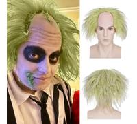 PARXITN Perruque synthétique courte pour homme - Cospaly Beetlejuice - Vert - Pour costume d'Halloween - Unisexe