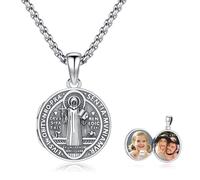 PARYFO Collier en argent sterling 925 avec pendentif en forme de médaille miraculeuse St Michel/Saint Christophe/Saint Benoît/Vierge Marie pour homme et femme avec boîte cadeau, one size, Argent