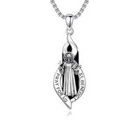 PARYFO St Benoît Chaîne en argent sterling 925 avec pendentif Saint Benoît avec obsidienne Saint Benoît Médaille religieuse Cadeau de Pâques pour homme femme mère père