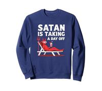 Pas Aujourd'hui Satan : Vacationing Devil sirote Un Cocktail Sweatshirt, Unisexe pour Adultes, Bleu Marine, XXL
