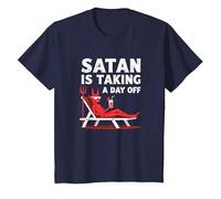 Pas Aujourd'hui Satan : Vacationing Devil sirote Un Cocktail T-Shirt, Enfant, Bleu Marine, 6 Ans