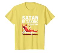 Pas Aujourd'hui Satan : Vacationing Devil sirote Un Cocktail T-Shirt, Enfant, Citron, 4 Ans