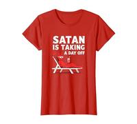 Pas Aujourd'hui Satan : Vacationing Devil sirote Un Cocktail T-Shirt, Femme, Rouge, M