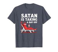 Pas Aujourd'hui Satan : Vacationing Devil sirote Un Cocktail T-Shirt, Homme, Bleu Chiné, 3XL