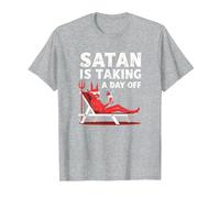 Pas Aujourd'hui Satan : Vacationing Devil sirote Un Cocktail T-Shirt, Homme, Gris Chiné, XL