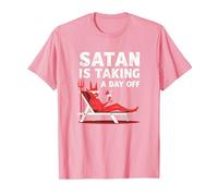 Pas Aujourd'hui Satan : Vacationing Devil sirote Un Cocktail T-Shirt, Homme, Rose, 3XL