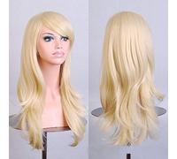 Pas cher 70CM 27 `` long ondulé anime cosplay perruques faux cheveux synthétiques résistants à la chaleur noir bleu marron blond ondulé perruques + perruques casquette taille unique 1