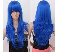 Pas cher 70CM 27 `` long ondulé anime cosplay perruques faux cheveux synthétiques résistants à la chaleur noir bleu marron blond ondulé perruques + perruques casquette taille unique 12
